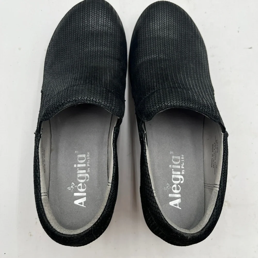 Alegria Shoe Eryn Slip-On Wedge Comfort Leather Textured Black Women Size 37
